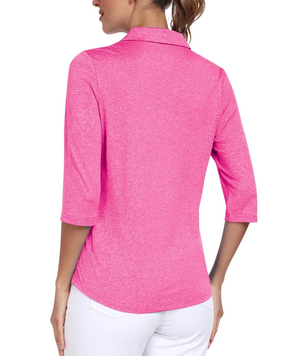 MoFiz Polo da donna a maniche corte, traspirante, con chiusura lampo 1/4, da donna, ad asciugatura rapida, con mezza manica