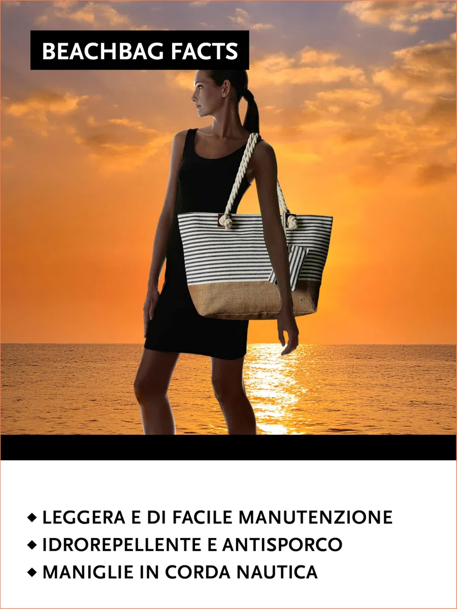 DonDon Grande borsa da spiaggia idrorepellente con cerniera