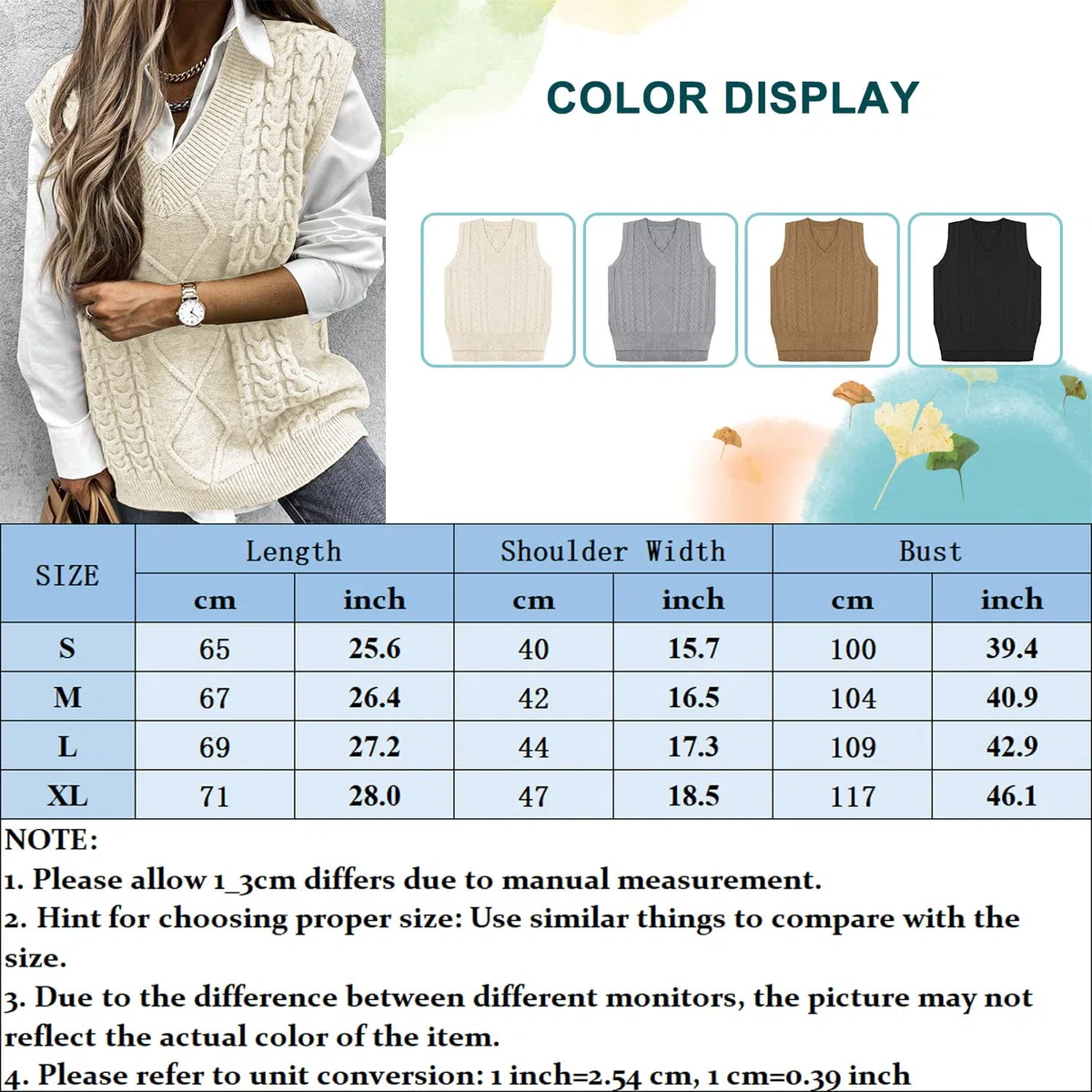 Voqeen Maglione Senza Gilet in Maglia da Donna Maniche Lavorato a Maglia Scollo a V Elegante Maglia Classico Gilet Maglioni Lungo Maglieria Autunno Inverno Pullover Smanicato