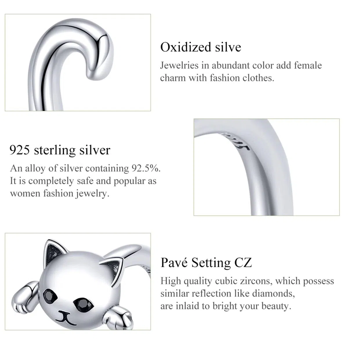 Qings Anelli Donna Anello Gatto, Argento Sterling 925 Anello Regolabile Aperto Gatti Semplice Anelli Animale, Carino Gioielli Regalo di Compleanno per Ragazza e gli Amanti dei Animali