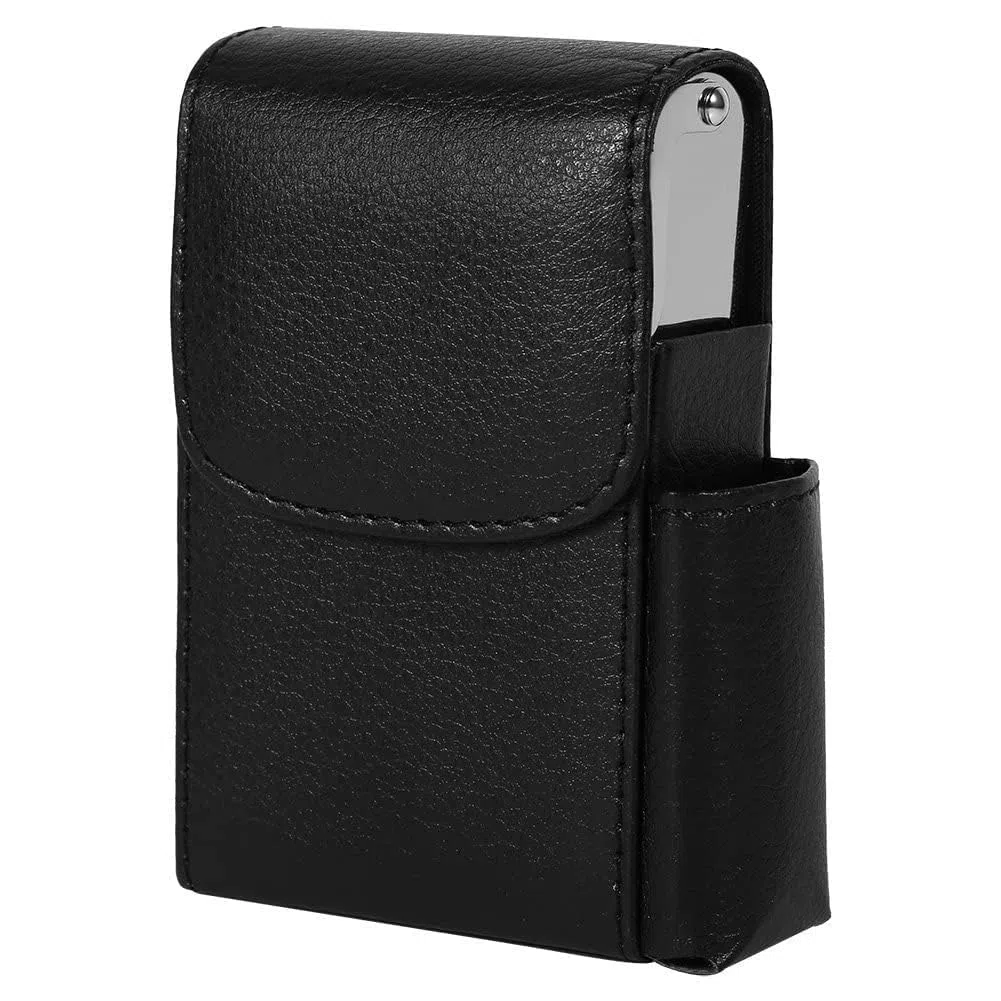 HERCHR Porta Sigarette con Porta Accendino, Portasigarette in Pelle PU con Borsa più Leggera, Custodia per Tabacco, Custodia per Donne e Uomini, Custodia per Sigarette, Porta Sigaretta (Nero)