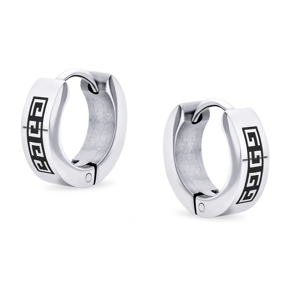 Gioielli Unisex Per Motociclisti Orecchini A Cerchio Kpop Huggie Con Motivo Geometrico A Tasti Greci Per Uomini Donne Adolescenti In Acciaio Inox