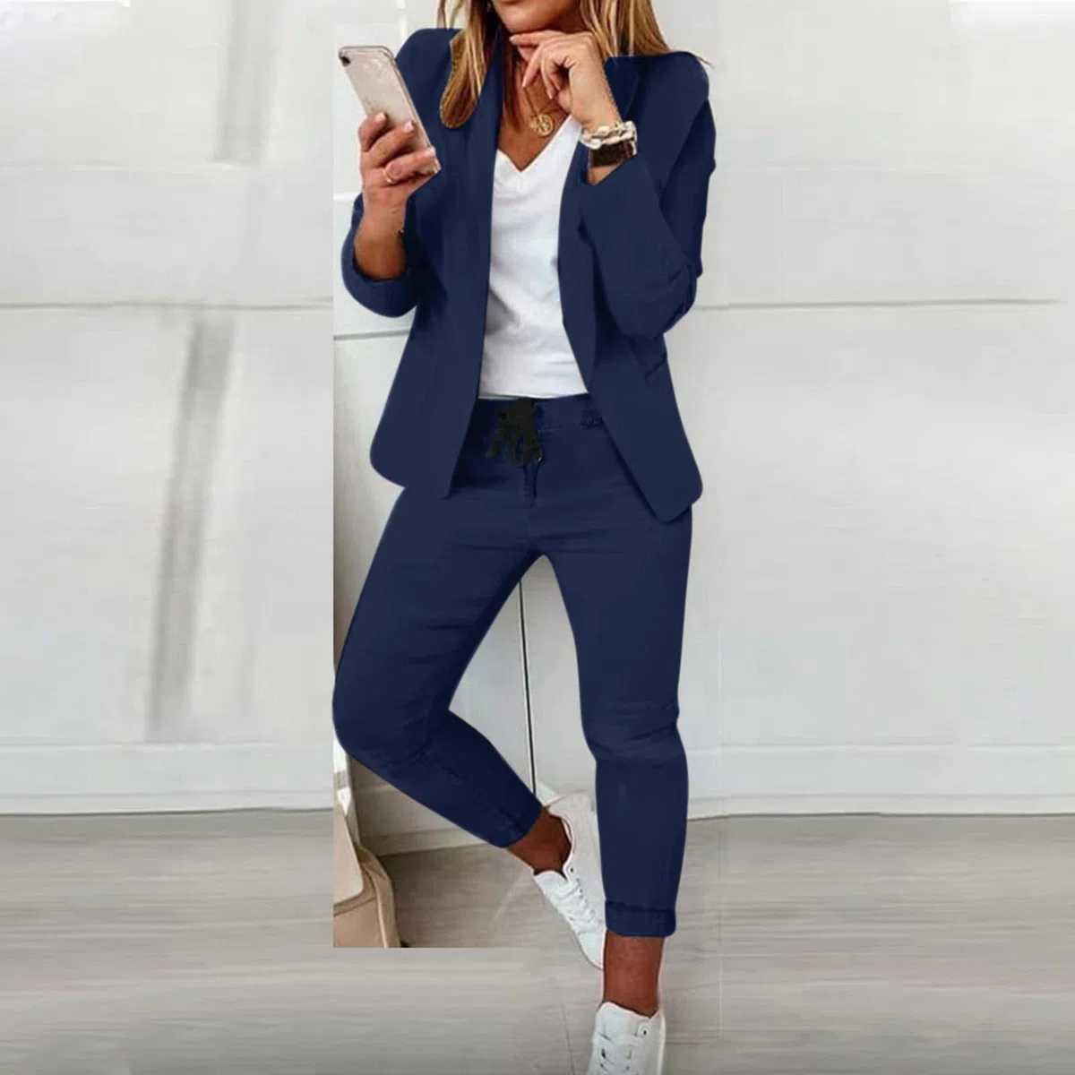 Generico Completo Tailleur Donna Eleganti Curvy Abiti 2 Pezzi Giacche a Maniche Lunghe con Bottoni e Pantaloni Vita Alta Casual Tuta da Abito Invernale Offerte Complete da Donna Ufficio per Sera