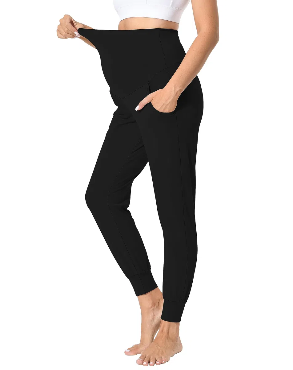 Foucome Pantaloni da jogging premaman da donna sopra il pancione elasticizzati pantaloni della tuta per allenamento sportivo lounge pantaloni gravidanza con tasche