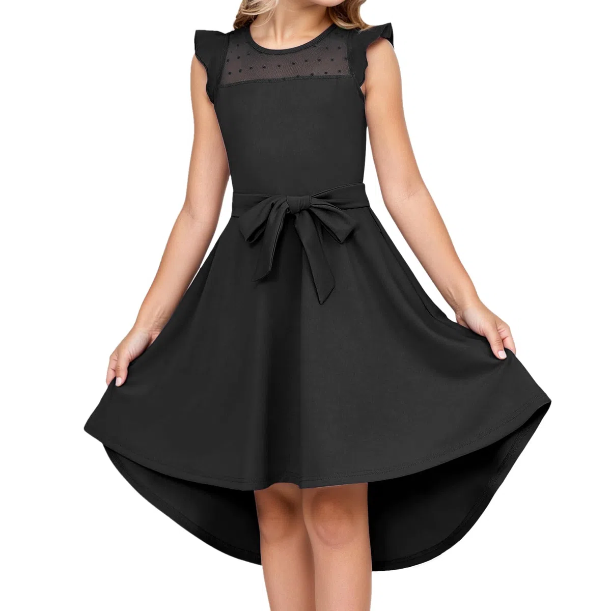 Abito Elegante per Ragazze Estivo Maniche Volanti A-Line Vestito Cerimonia Bambina Moda Compleanno Matrimonio Festa Scolastici Casual 6-15 Anni