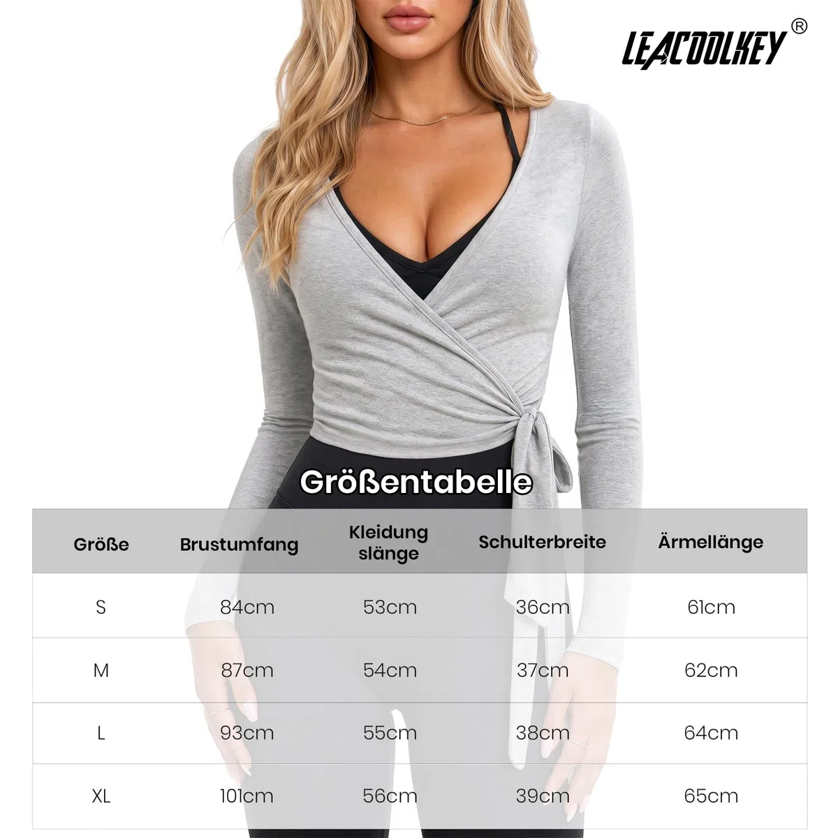 LEACOOLKEY Top avvolgente da donna, per yoga, pilates, a maniche lunghe, con scollo a V, vestibilità aderente