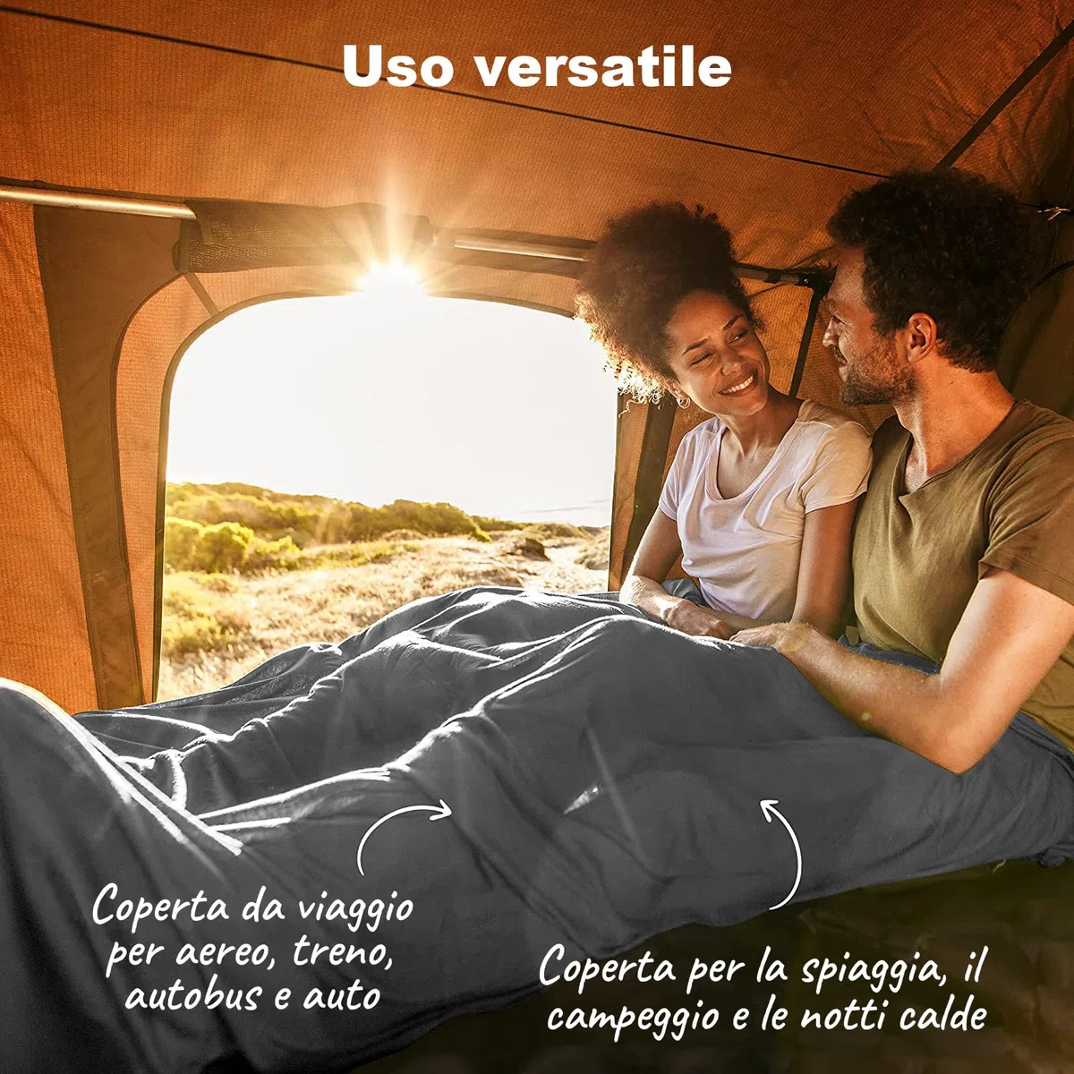 Coperta da viaggio Ultralight Warm 200x150cm. Coperta da campeggio per esterni in materiale Coolmax, ideale come accessorio da viaggio. Confezione piccola, morbida e traspirante