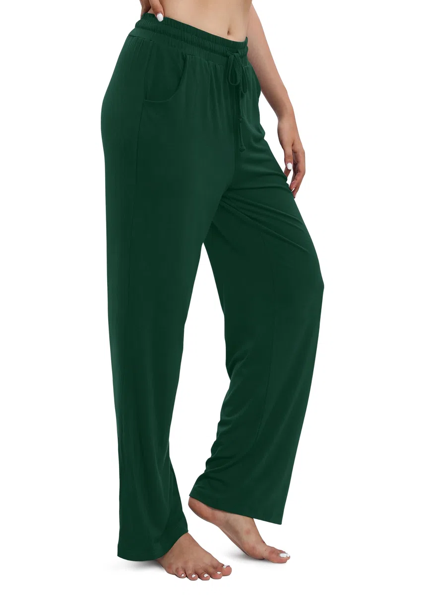 EXCHIC Donne Casual Elastico Gamba Dritta Pantaloni con Coulisse Vita Elastica Pantaloni con Tasche