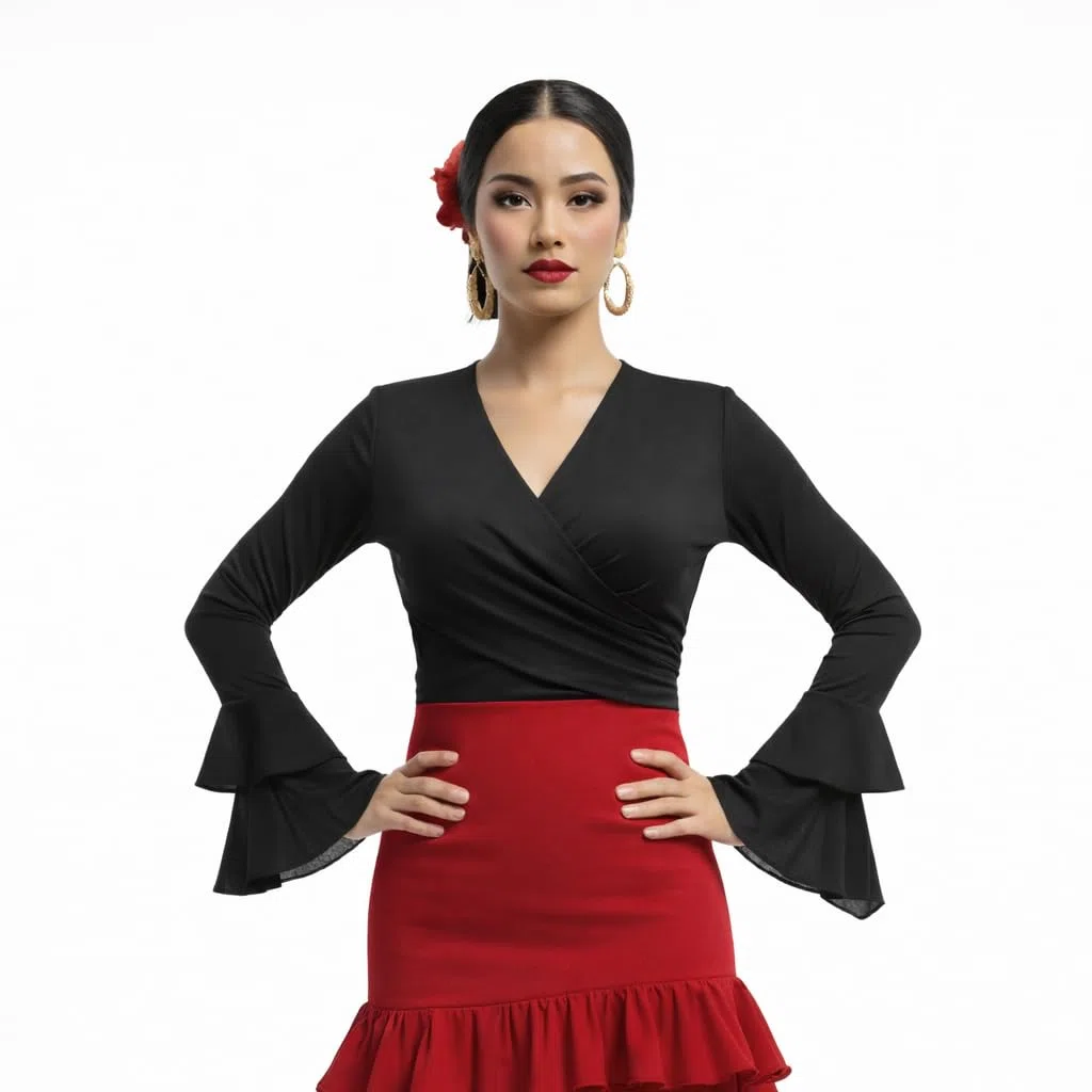 Bolero Torera Top Crociato Fenicottero Tessuto elasticizzato Manica Lunga con Due Volant