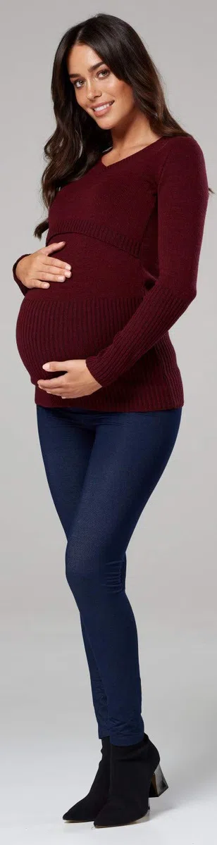 Happy Mama.Premaman L'Allattamento al Seno Maglione Manica Lunga V Collo.454p (Cremisi, IT 44/46, L/XL)