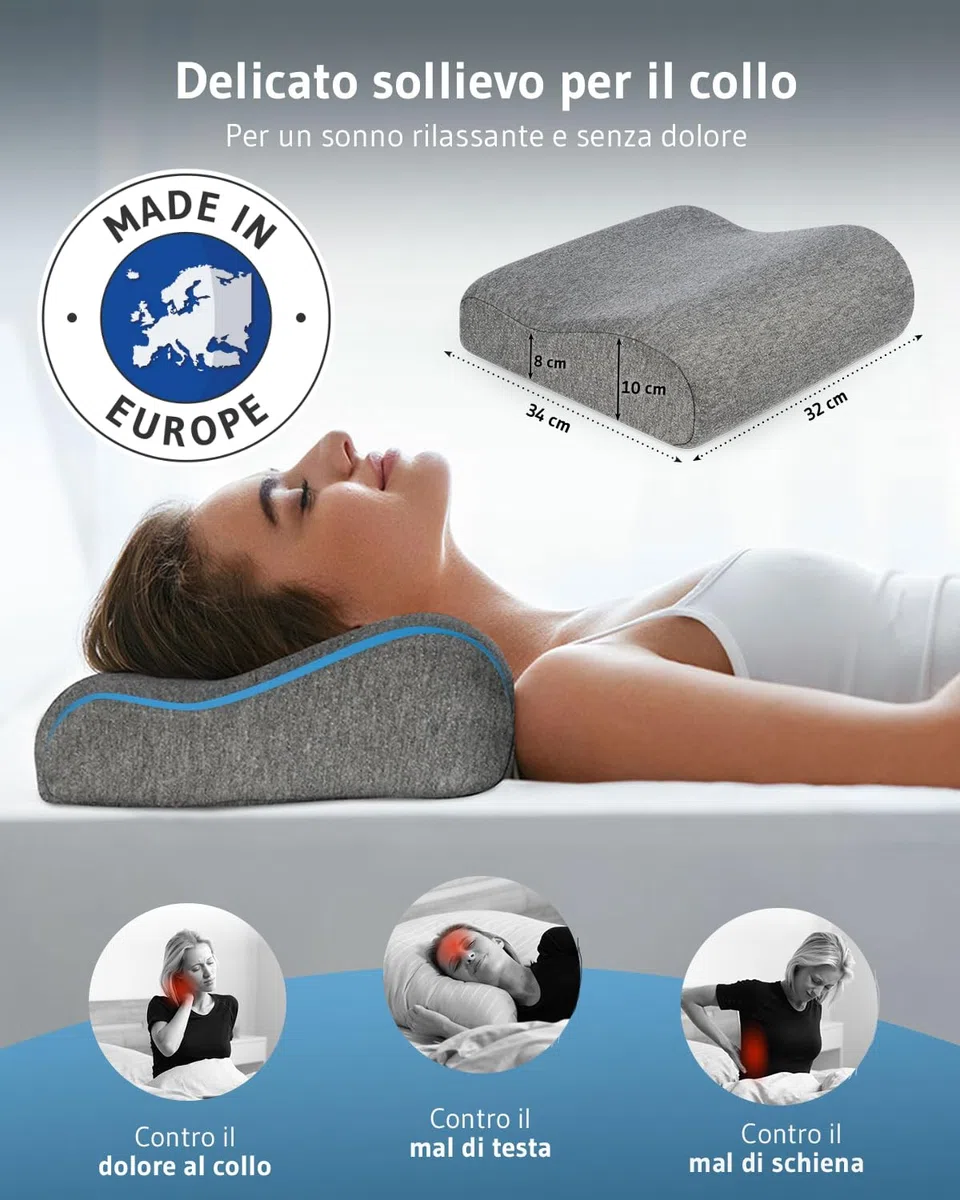 Cuscino cervicale da viaggio ONDA, Cuscino da viaggio in memory foam, Cuscino da campeggio adatto per adulti e bambini, Cuscino piccolo di sostegno per il collo perfetto per viaggi in aereo o macchina