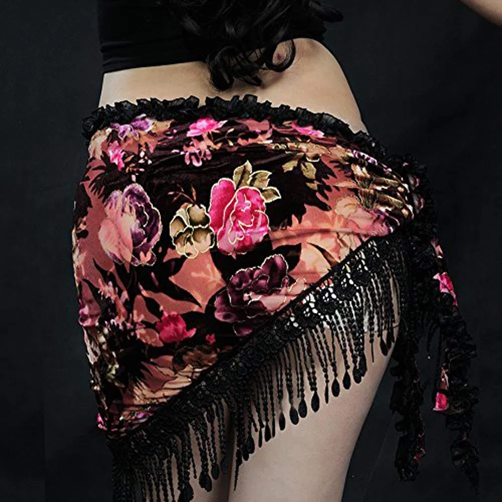 ROYAL SMEELA Sciarpa di Danza del Ventre Gonna avvolge Triangolo di Pizzo Sexy Sciarpe Anche per Le Donne Flamenco Costume di Danza del Ventre Velvet Tassel Abiti da Ballo Bottoms