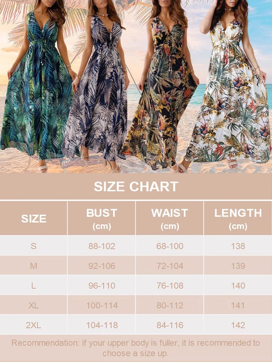 Yutdeng Abito Estivo Donna da Spiaggia Vestito Lungo Vestiti Estivi Casual Curvy Eleganti Scollo a V Senza Maniche Vestito Boho Fiore Stampato Maxi Lunga Sexy da Cerimonia