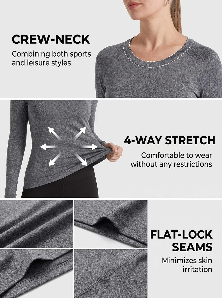 YUSHOW Confezione da 3 magliette da donna a compressione, a maniche lunghe, funzionali, per il fitness, per la corsa, traspirante, per il jogging, la palestra, per