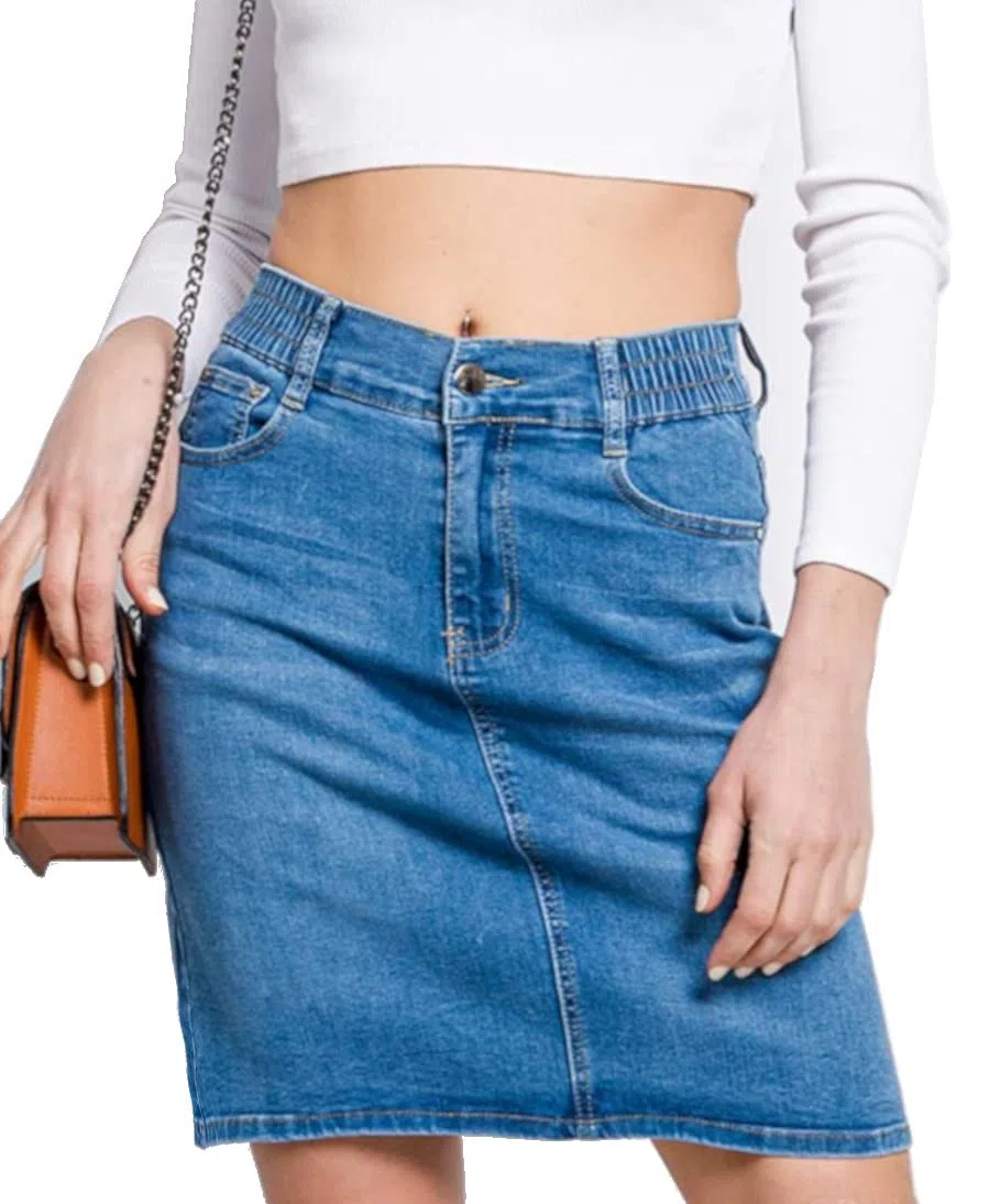 Van Der Rich ® - Gonna di Jeans al Ginocchio con Elastico in Vita - Donna