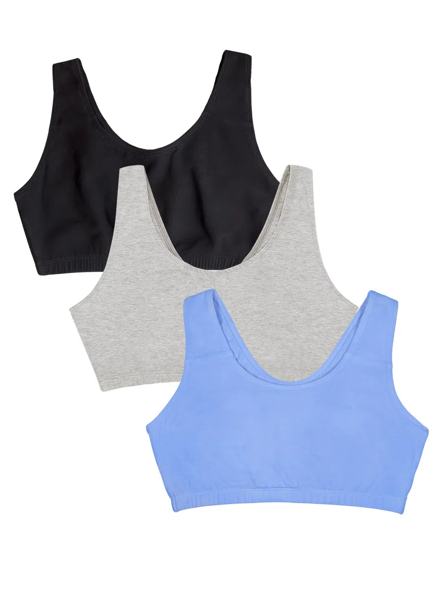 Fruit of The Loom Reggiseno Sportivo in Cotone con Spalline Sottili, Confezione da 3 Pezzi, Colori alla Moda Reggiseno Sportivo Donna (Pacco da 3)