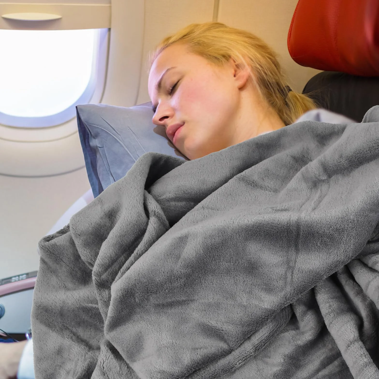Amexo Coperta da viaggio morbido e caldo 2 in 1, Super leggera Portatile Aereo per viaggi aerei, affari e ufficio (grigio)