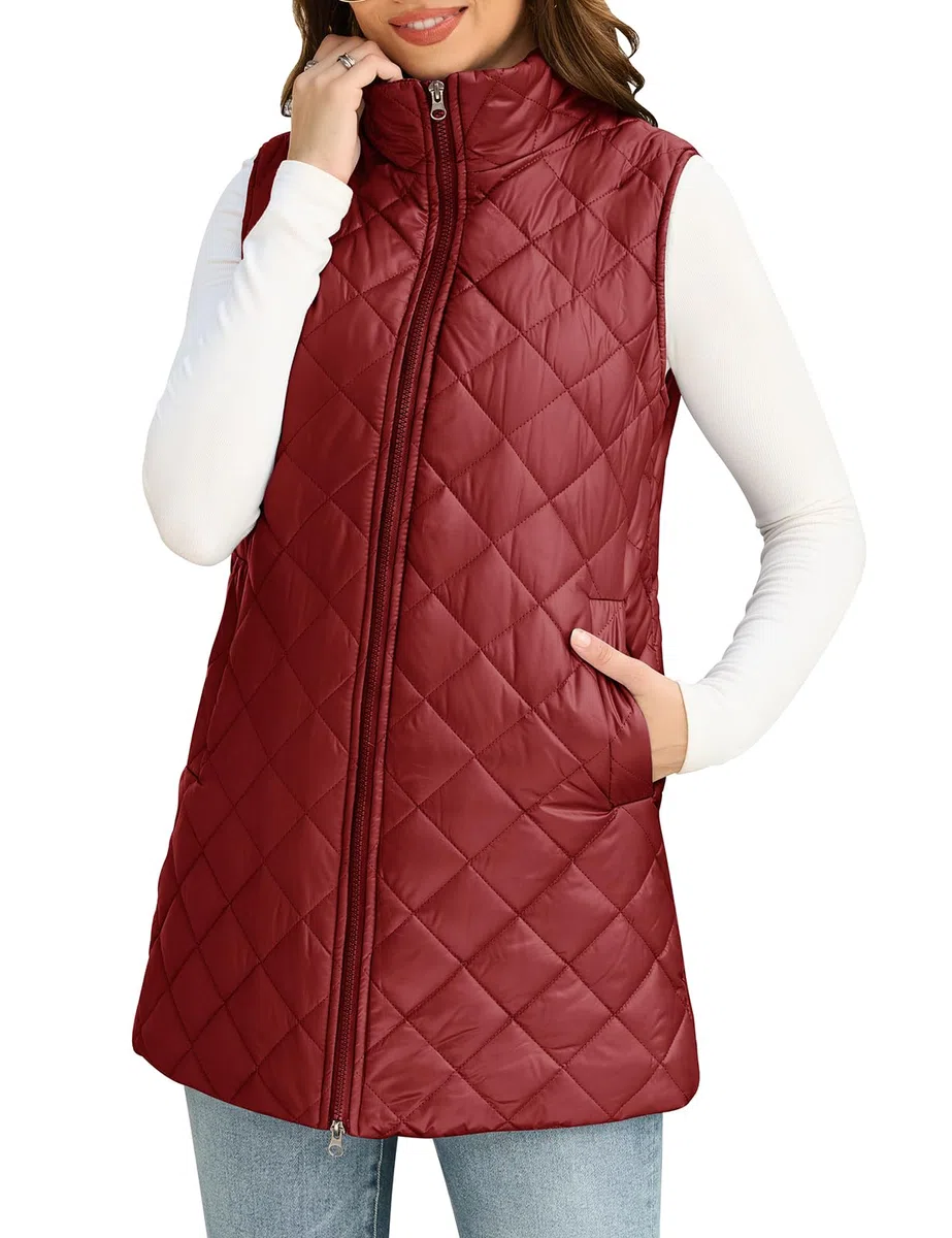 Yuson Girl Gilet Donna Senza Maniche Leggero Gilet Trapuntato di Mezza Stagione Primavera Autunno Collo Alto Smanicato Casual Waistcoat Cerniera con Tasche