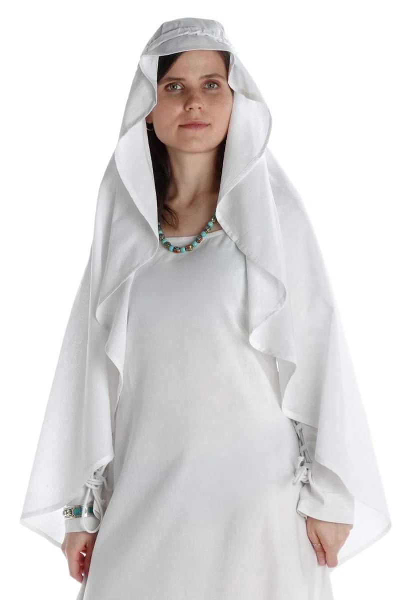 Velo medievale, in cotone, colore: bianco, nero Taglia unica - Bianco