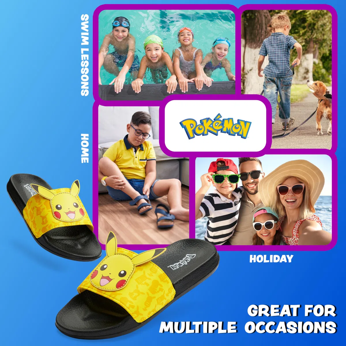 Pokémon Ciabatte da Piscina Bambino Ciabatte Slide Estive Bambino Ragazzo Mare Piscina Spiaggia 30-38