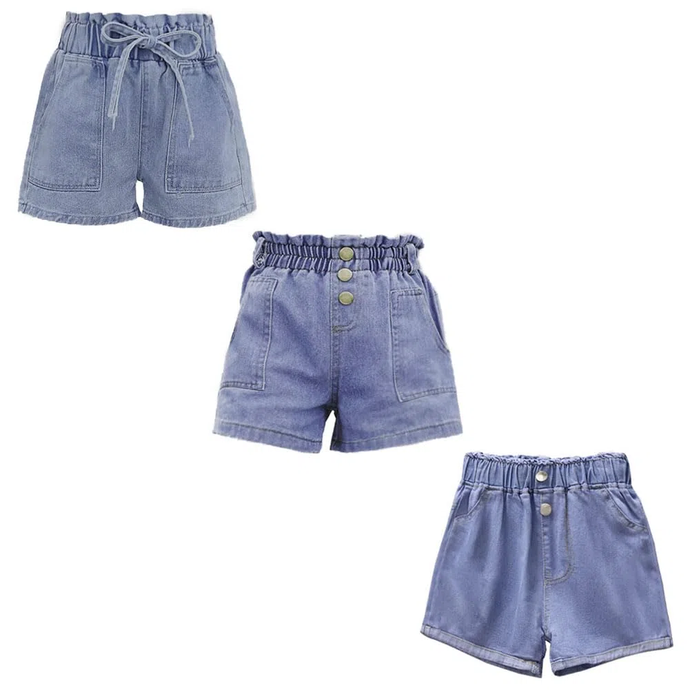 FedMois Pantaloncini di Jeans Bambine e Ragazze, Confezione da 3