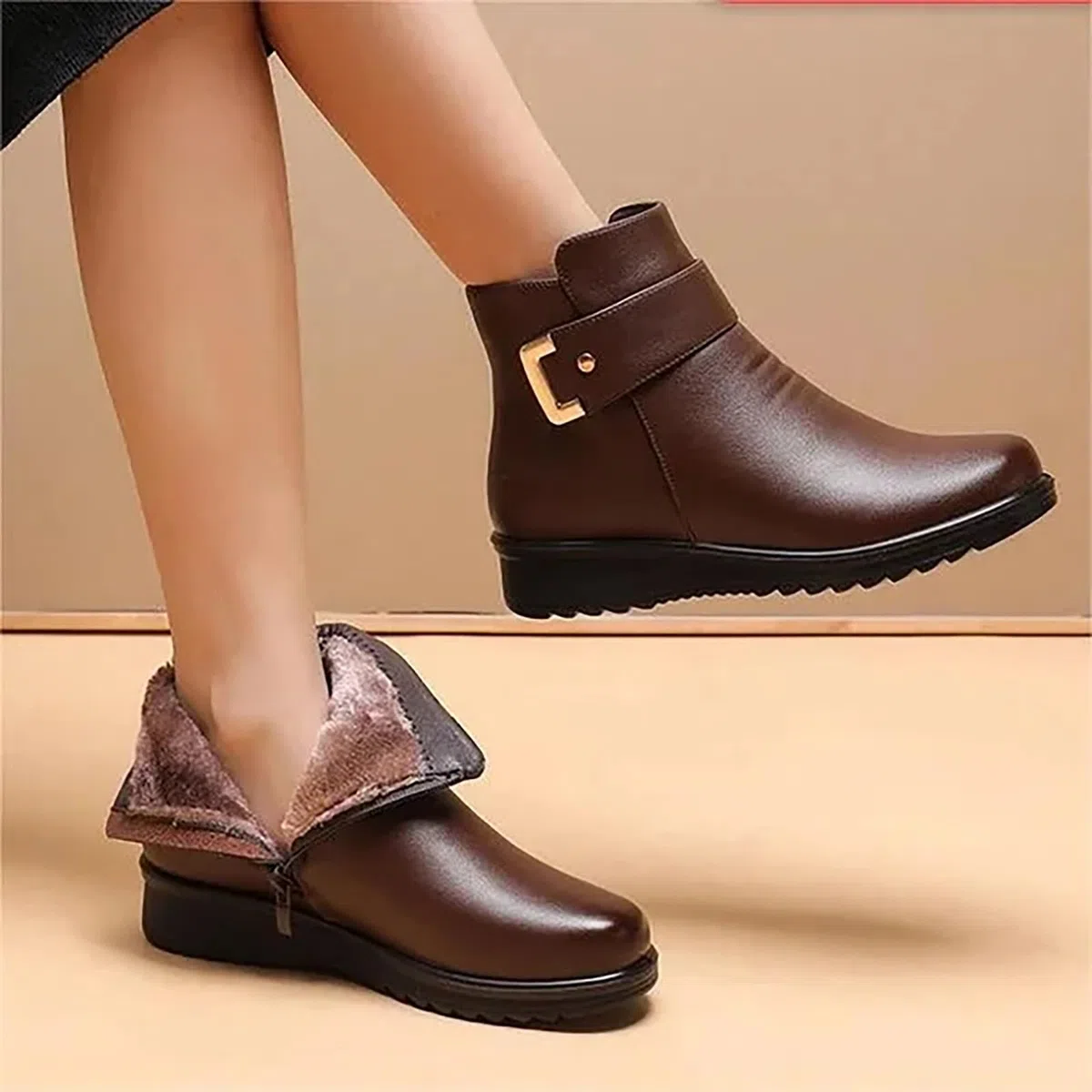 Stivali invernali da donna in pelle imbottita, stivali corti, caldi e antiscivolo, chiusura laterale con cerniera, eleganti scarpe invernali in pelle, comodi stivali corti per donne in pelle