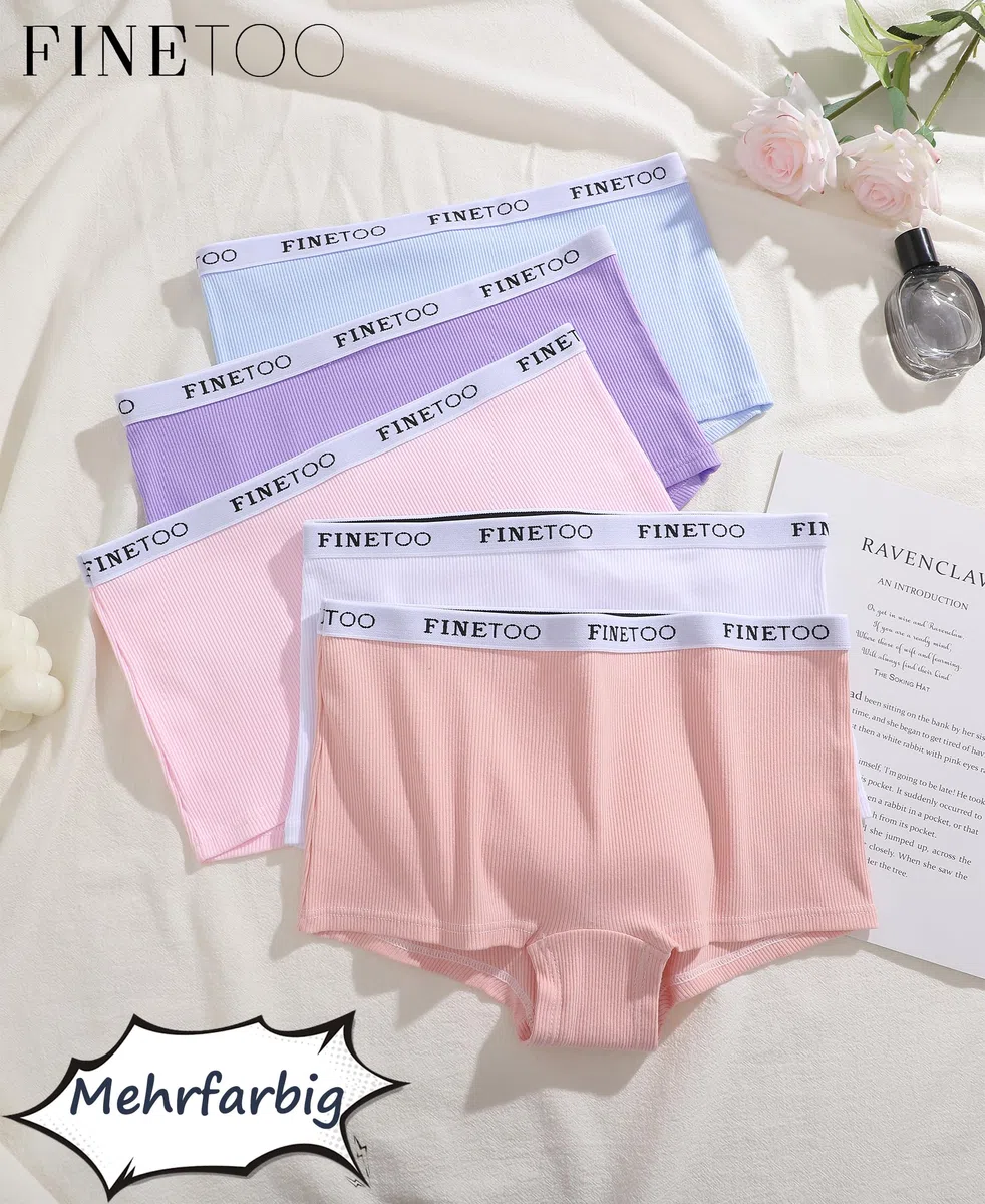 FINETOO Confezione da 5 Boxer Donna Biancheria Intima in Cotone Traspirante Pantaloncini Mutandine a Vita Bassa Morbide Confezione Multipla S-XL