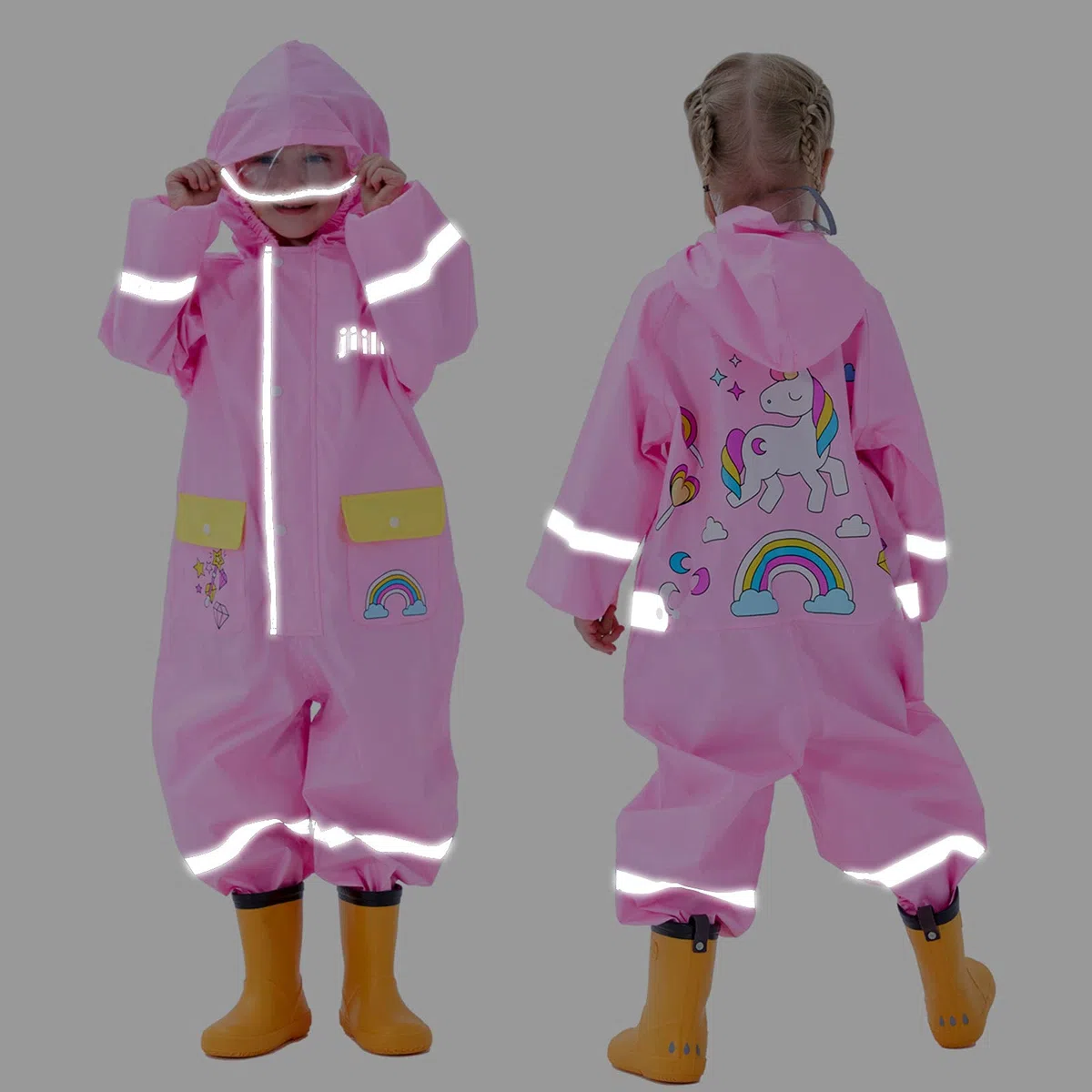 Impermeabile Bambini Cappuccio Antipioggia Unisex Leggero Pioggia Tuta Antivento Tutto in Uno Sportivo Poncho Antipioggia Cartoni Animati Scuola Bambine Bambino Bimbo Bimba Asilo 1-8 Anni