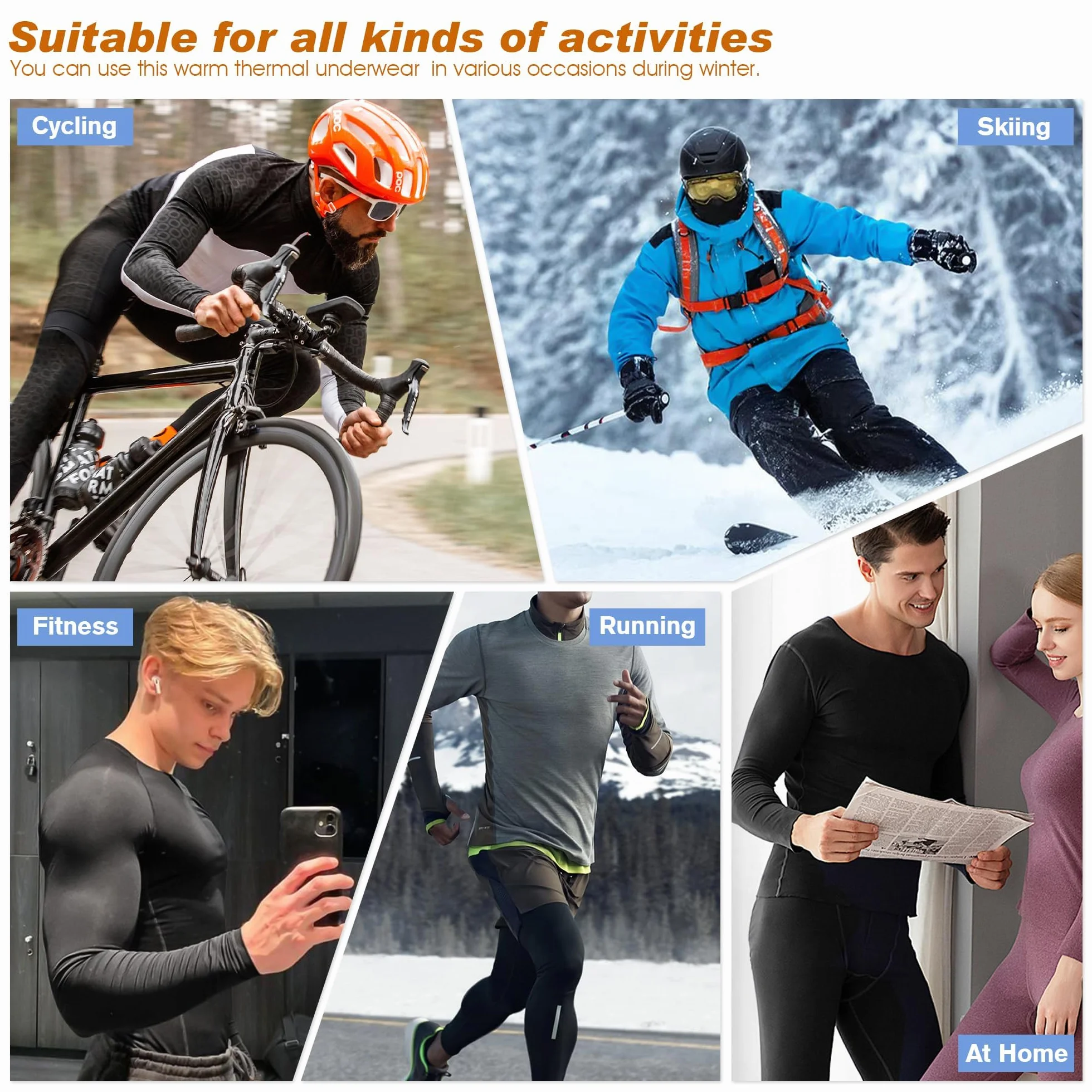 BENNIES Intimo Termico Uomo Tuta Termica Maglia Termica Uomo Completo Termico Set Pantaloni Termici Tuta Sci Abbigliamento Termico Invernale per Sci Palestra Ciclismo Calcio Corsa Running