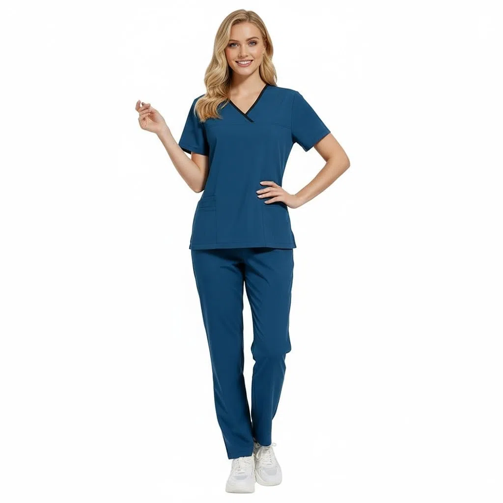 Scrub per le donne Split Suit V-Top e pantaloni da jogging con quattro tasche colore puro asciugatura rapida medica infermieristica uniforme DK51