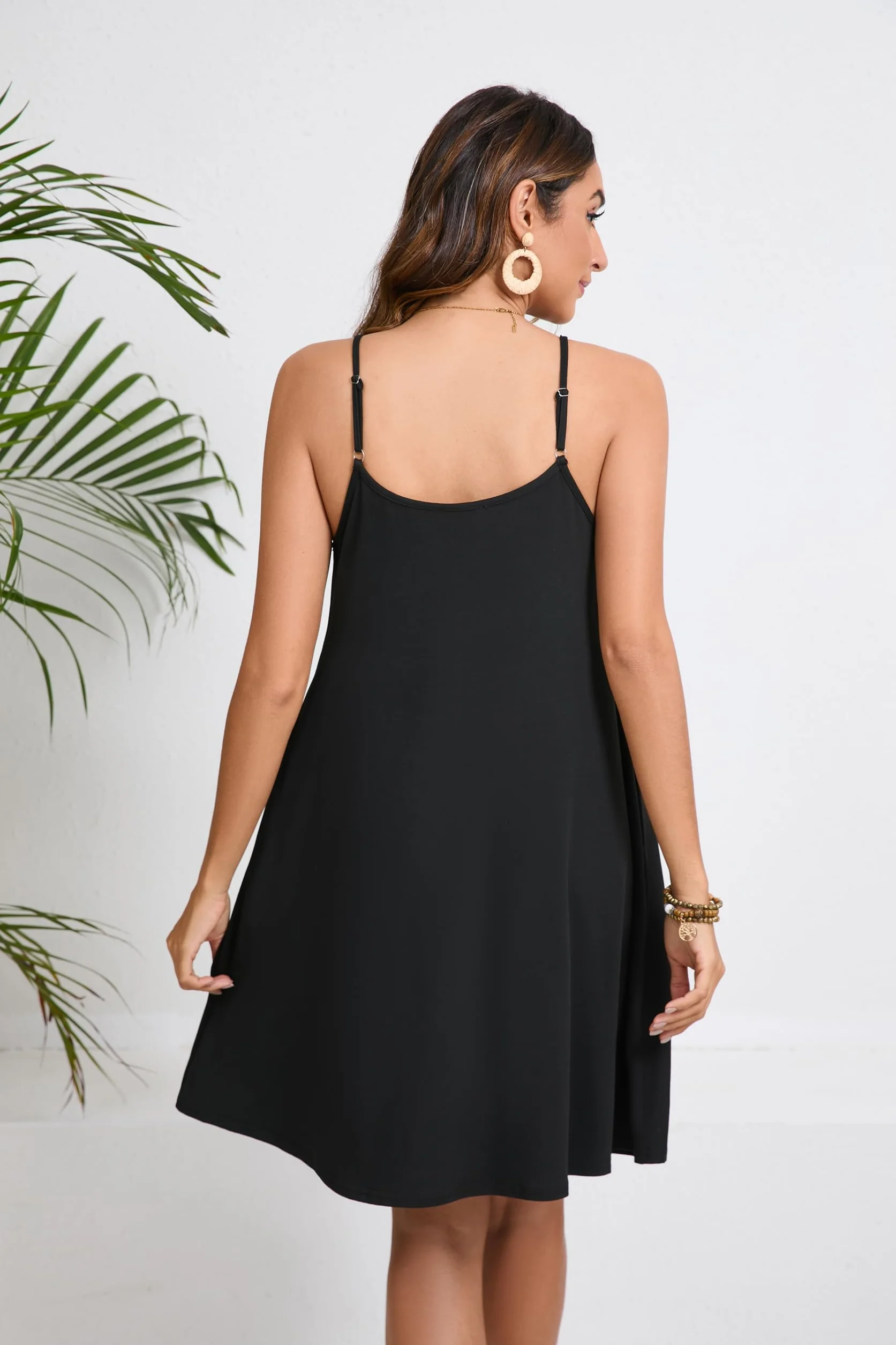 Enmain Abito Estivo da Donna Casual Floreale Cinturino per Spaghetti Senza Maniche Abiti Estivi Vestito Scollo a V con Tasche per Spiaggia Hawaii S-XXL
