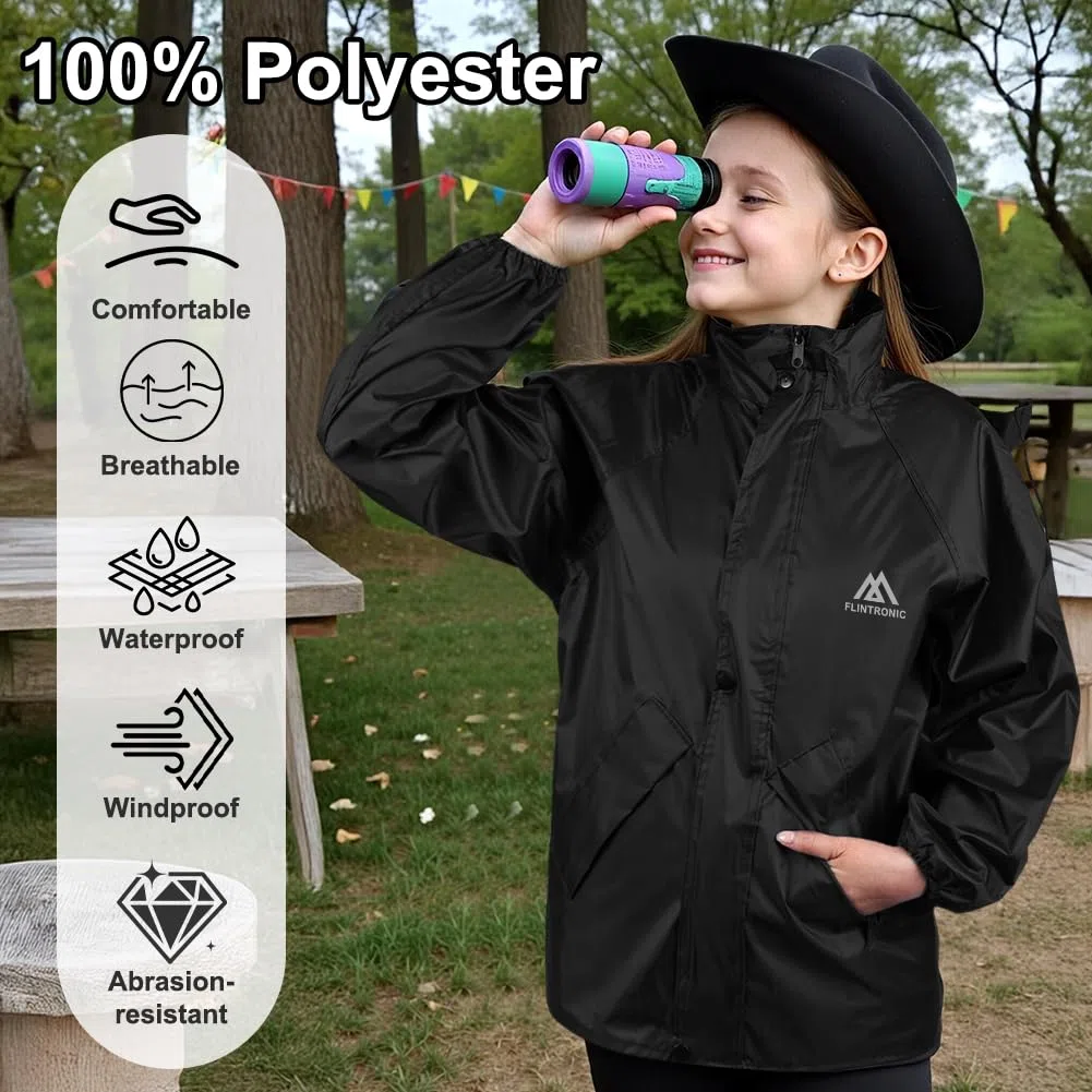 flintronic Giacca impermeabile Rain Jacket, Impermeabile Leggero Antivento con Cappuccio, per Bambini e Bambine, Impermeabile da Esterno per la Pioggia