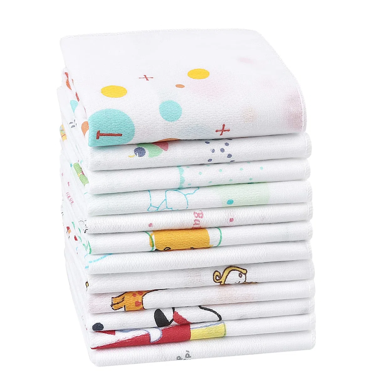 HOULIFE Fazzoletti per bambini - Fazzoletti per bambine e ragazzi, garza di cotone a doppio strato, motivo con stampa a cartoni animati per bambini e neonati, 12 pezzi 12 modelli, 35 x 35 cm