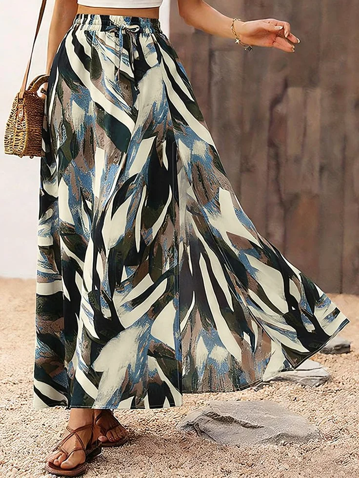 ABINGOO Gonna Lunga Donna Estiva A Linea Elastico Vita Alta con Spacco Boho Stampa Floreale Swing Casual Spiaggia Vacanze Maxi Gonna
