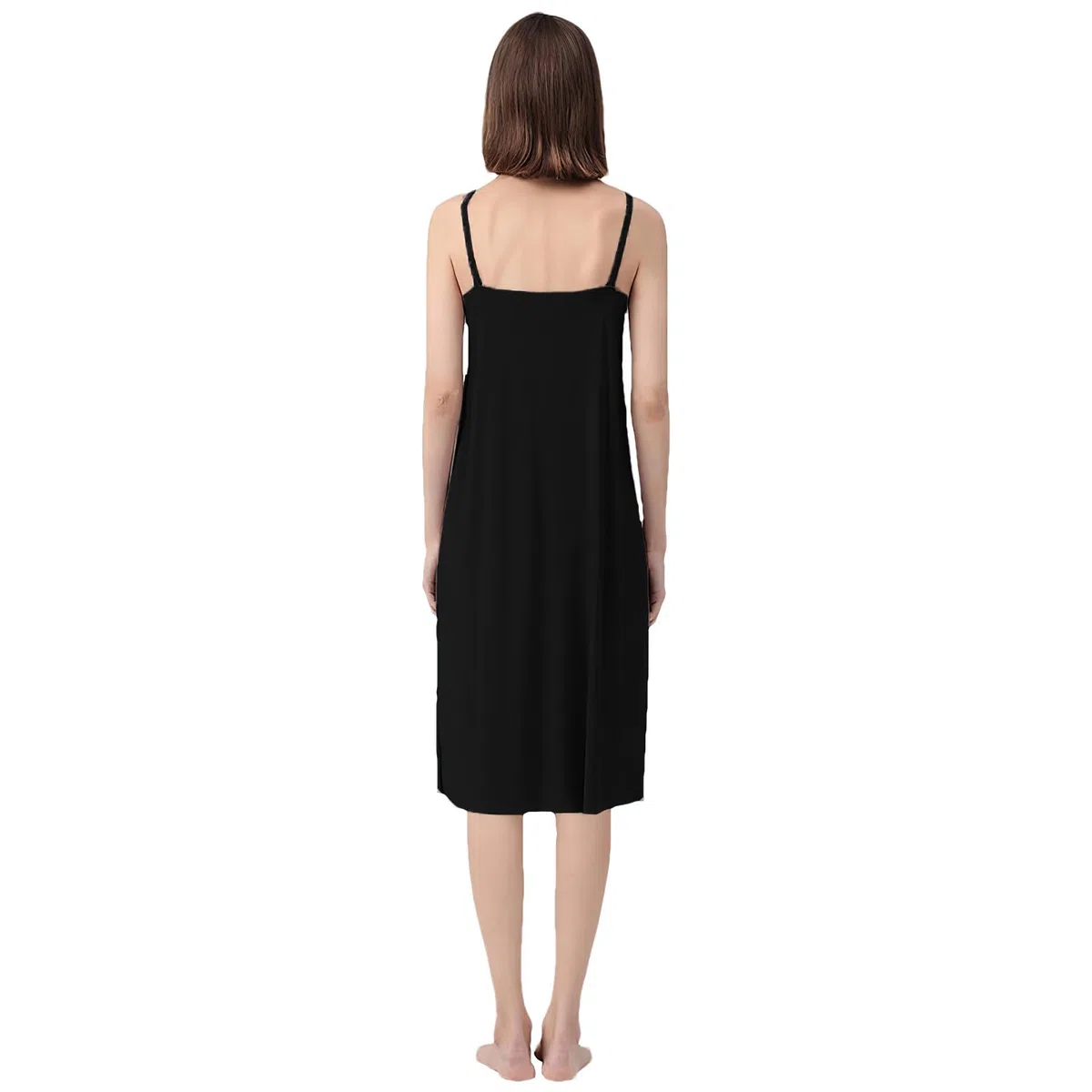 Donna Taglie Forti Abito Sottoveste Lunga con Spalline Sottili Camicia da Notte Elegante Senza Maniche (S-5XL)