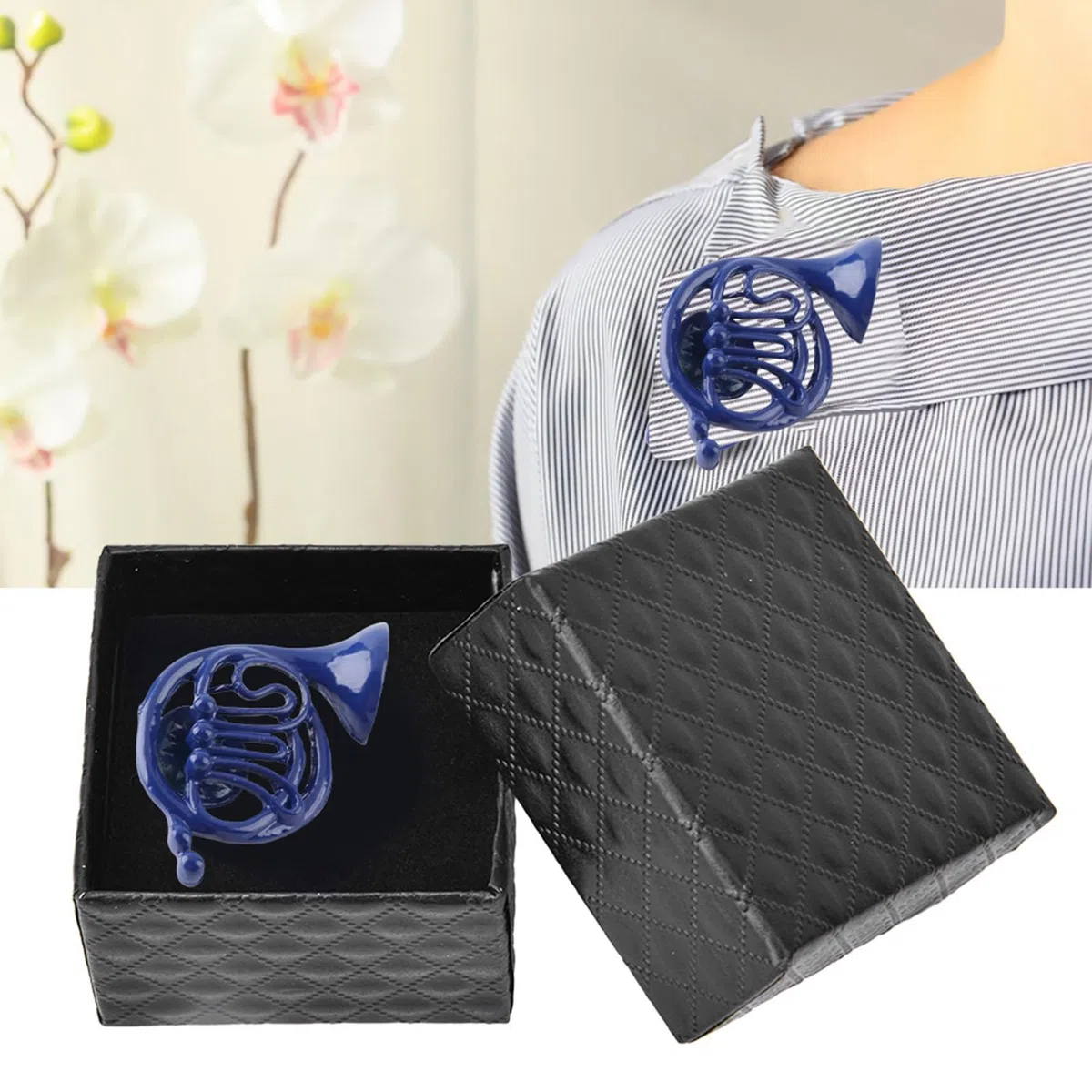 HEEPDD Spilla, Ornamento Spilla in Corno Blu Blu in metallo con squisita confezione regalo per abbigliamento artigianale abbigliamento cappello sciarpa decorazioneSpille e pini