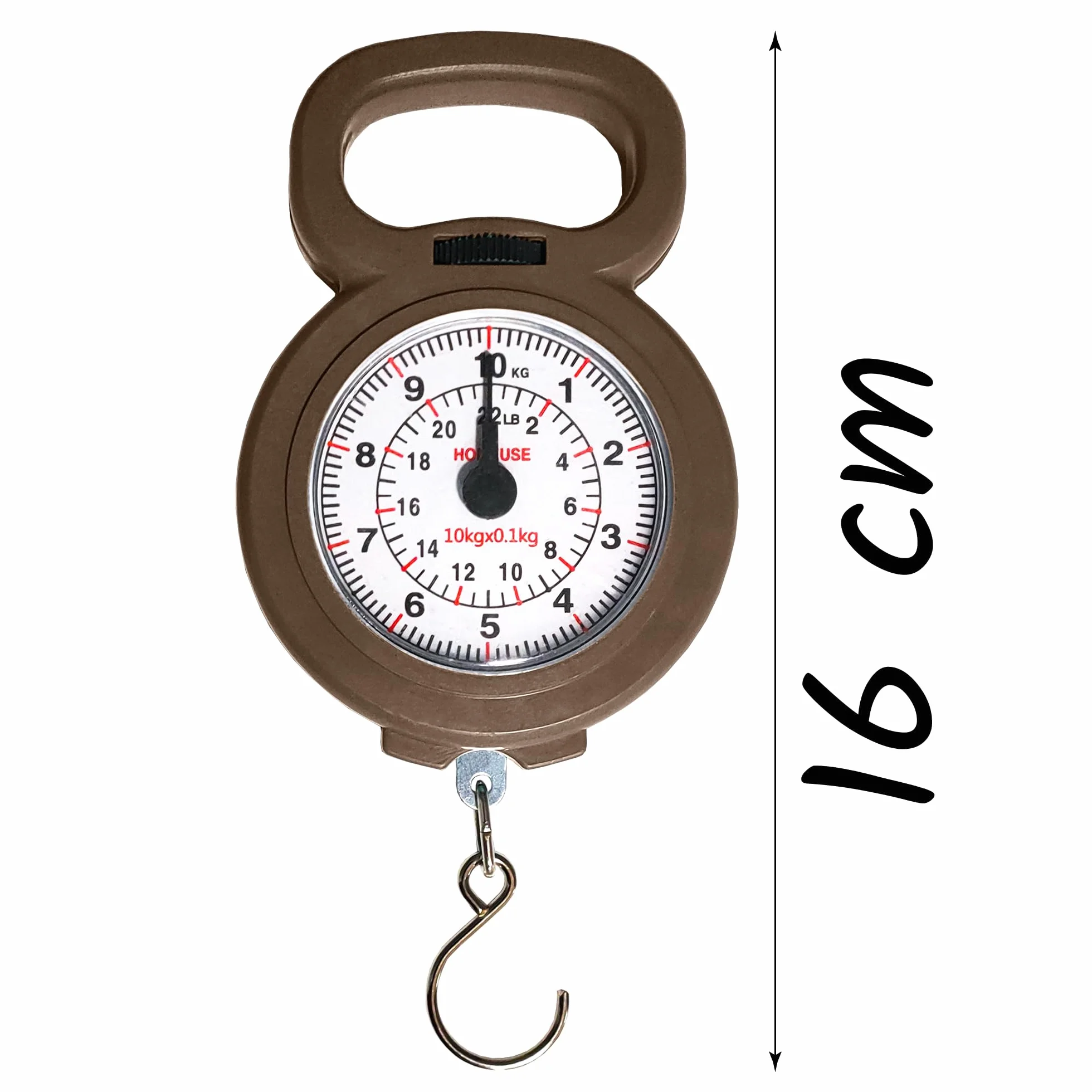 Bilancia Analogica 10Kg per Bagagli e Pesca – Facile da Usare – Portatile e Compatta – Bilancia con Gancio Resistente per Valigie, Pescatori e Uso Domestico (MARRONE)