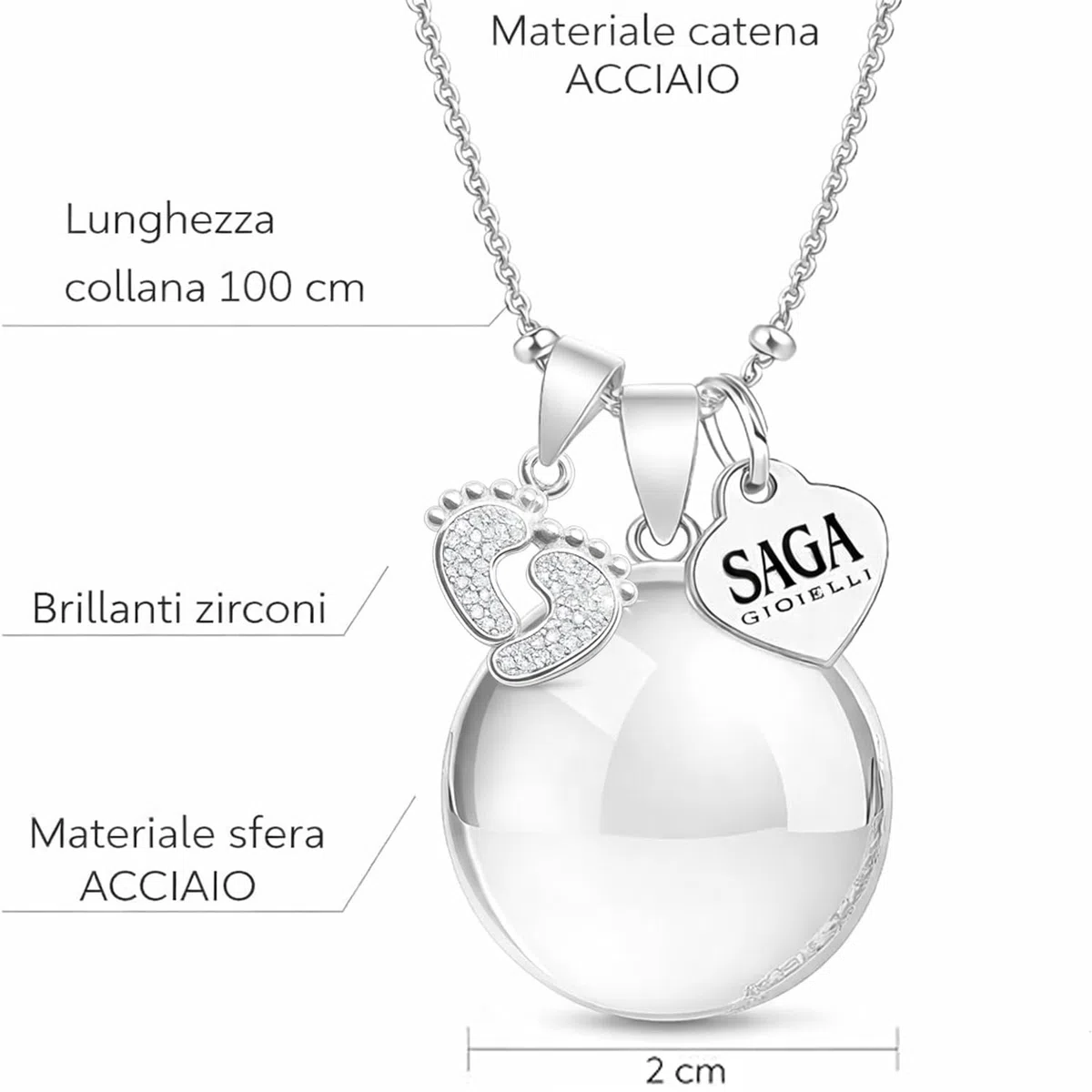 SAGA GIOIELLI® COLLANA CHIAMA ANGELI GRAVIDANZA, RICHIAMO DEGLI ANGELI, SFERA SONORA (MODELLO)