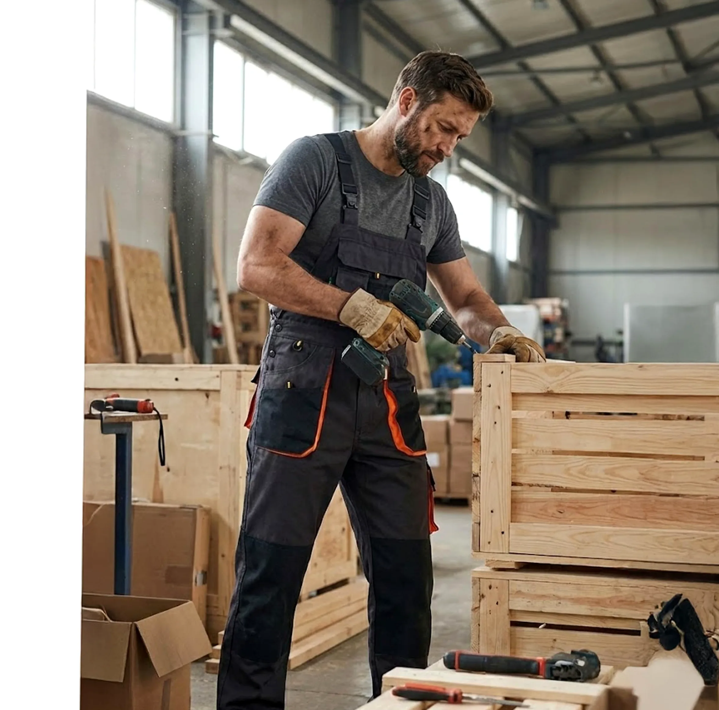 BWOLF Atlas - Salopette da lavoro, da uomo, con tasche multifunzionali, colore: grigio scuro/arancione