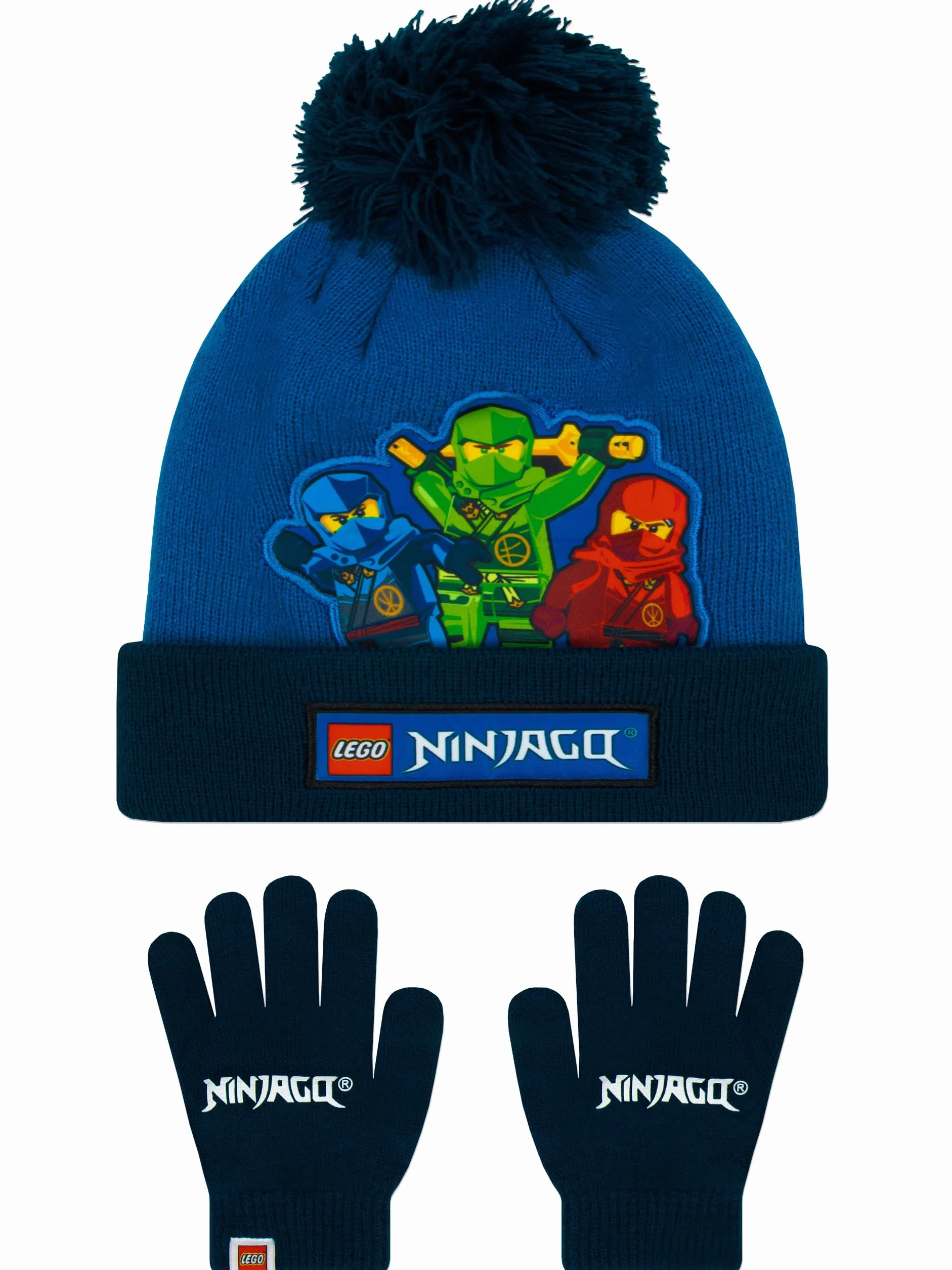LEGO Ninjago Cappellino Bambino E Guanti | Kai, Lloyd E Jay Cappello E Guanti Invernali | Ninja Beanie Ragazzo | One Size Blu
