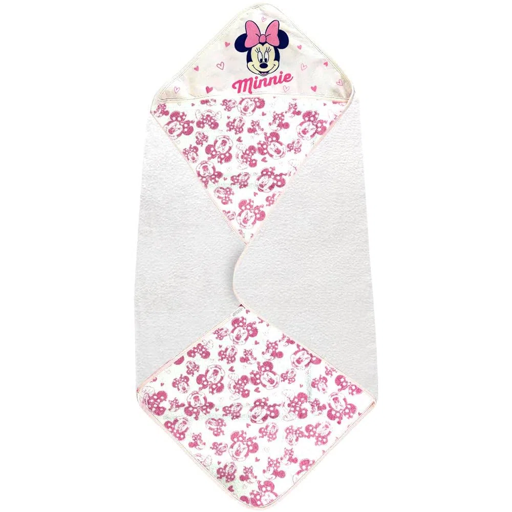 Ellepi Accappatoio Triangolo Neonato Disney Baby Cotone Spugna Bambino Bambina Topolino Minnie Bagnetto Mesi Anni Regalo Nascita Asciugamano Fasciatoio Bimbi (Rosa)