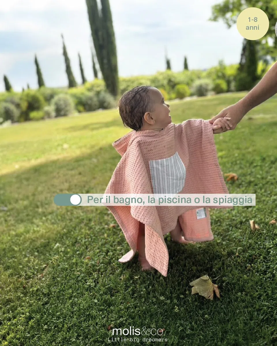 molis&co. Poncho da bagno per bambini 1-2 anni. Stripes. Telo mare con cappuccio. Accappatoio per bambini leggero e compatto. (OEKO-TEX 100).