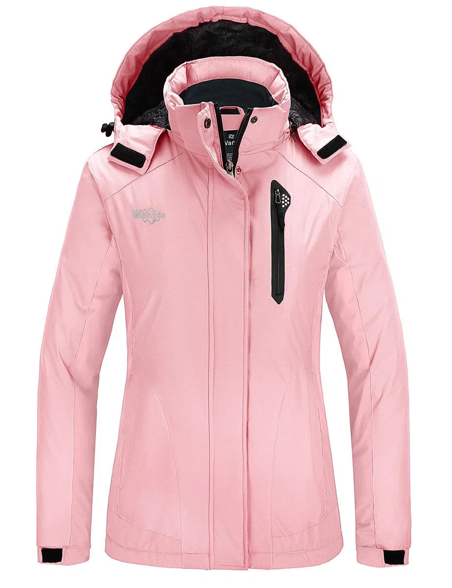 Wantdo Giacca da Sci Impermeabile Montagna Giacca Outdoor Primaverile Giubbotto da Viaggio a Vento Parka con Cappuccio Antivento Donna