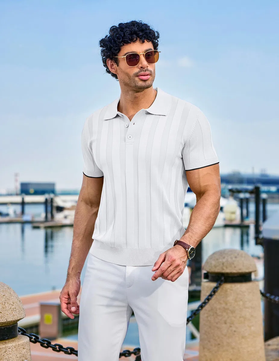 COOFANDY Polo Uomo Manica Corta Maglietta Polo Lavorata a Maglia Polos Golf T-Shirt Casual Elastico