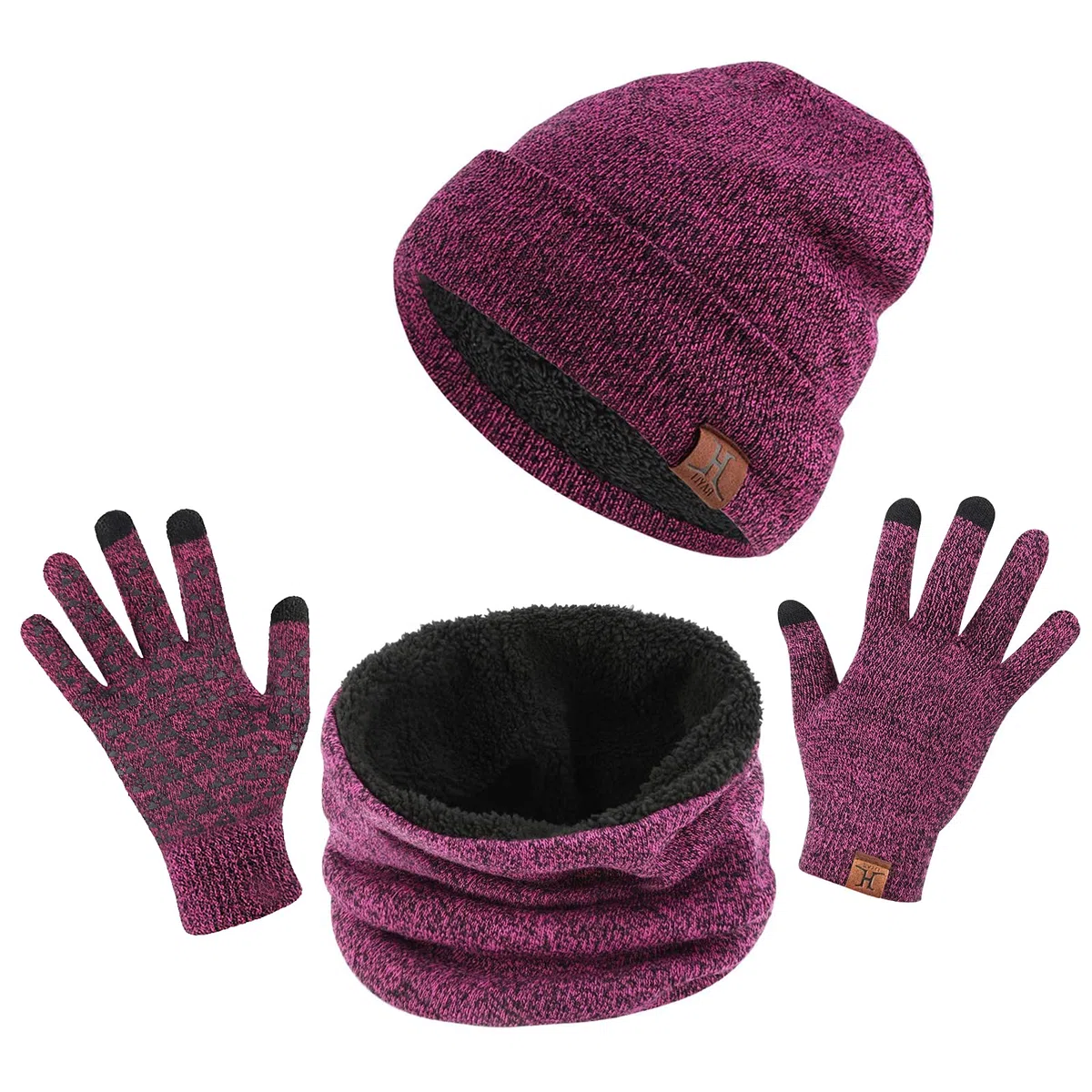 TAGVO Winter Beanie Hat, Scarf, Touch Screen Gloves 3 in 1 Kit di Accessori Caldi, Interna Morbido, Berretto Elasticizzato in Maglia per Berretto, Scaldacollo Elastico, 3 Dita Guanti Touch Screen