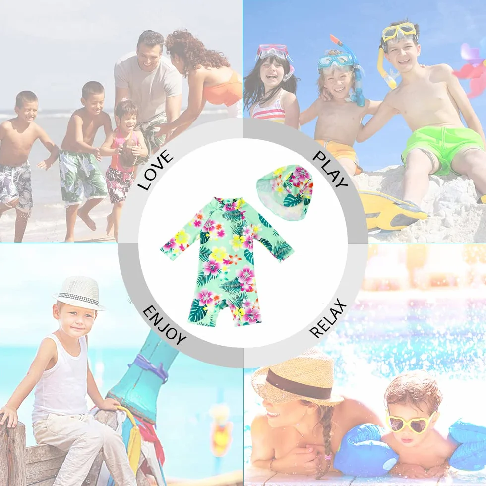 upandfast Costume da Bagno Intero per Neonate con Cerniera e Cappello da Sole UPF 50+
