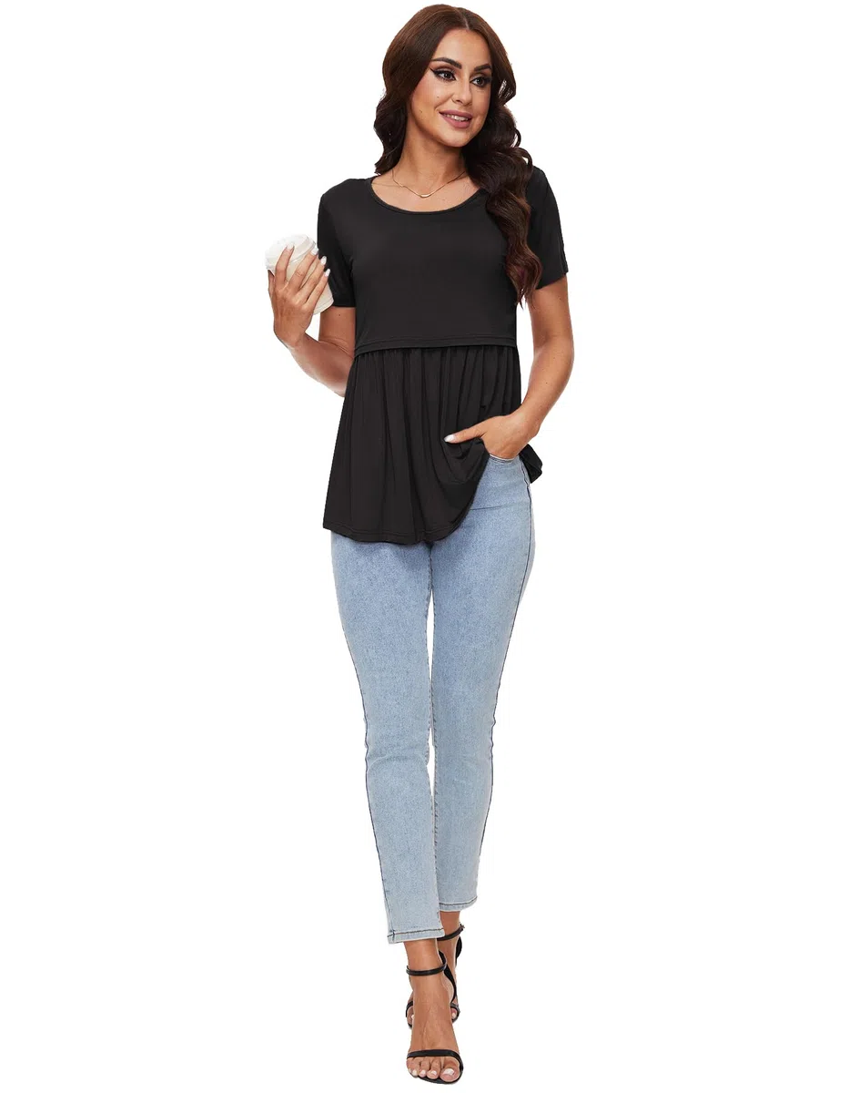 Sosolism Maglietta da Allattamento Carina Estate Maniche Corte T-Shirt per Poppata Top Fluttuante per Donne Post-Parto