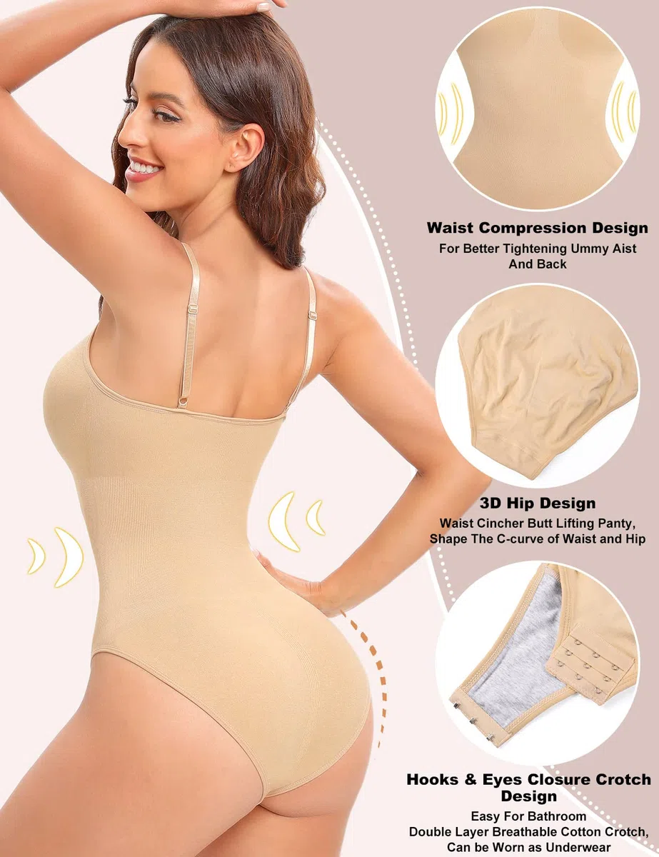 CMTOP Body Contenitivo Modellante Donna Body Shaper Bodysuit con Tracolla Regolabile Dimagrante Shapewear Senza Cuciture Guaina Contenitiva Pancia Piatta Intimo Snellente e Versatile Traspirante