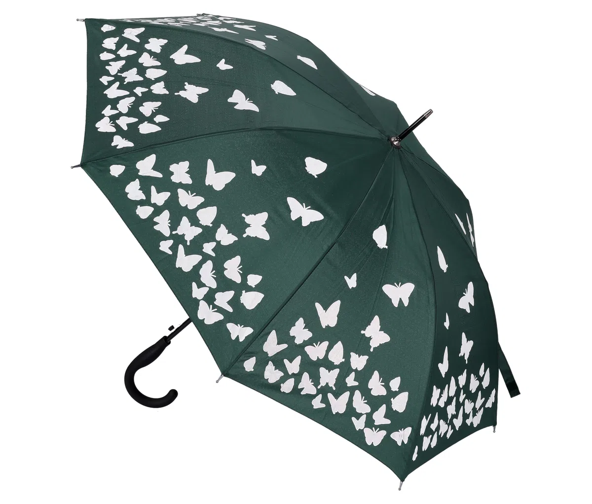 Ombrello Automatico Lungo con Fantasia Idroreattiva Farfalle – Si Colora con la Pioggia – Tessuto 100% Pongee, Manico Curvo Antiscivolo – Nero, Blu, Verde, Rosso Bordeaux