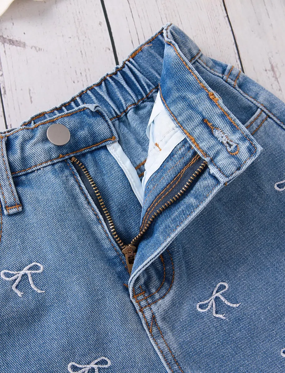 SEAUR Ragazza Shorts da Jeans Casual Moda Baggy Shorts Denim Bambina Pantaloni Denim Corti con Vita Elastica 8-12 Anni